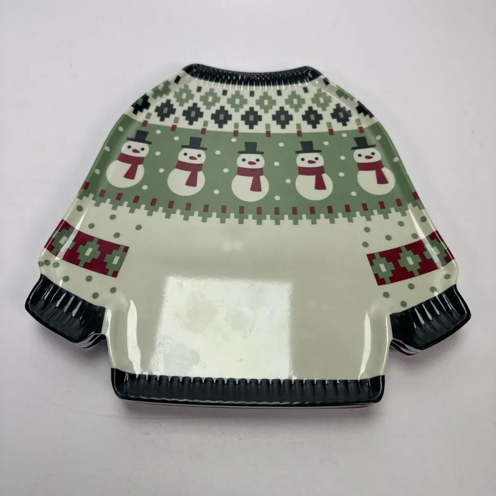 Set of 3 Melamine Ugly Christmas Sweater Plates Holiday Reindeer Snowman Tree